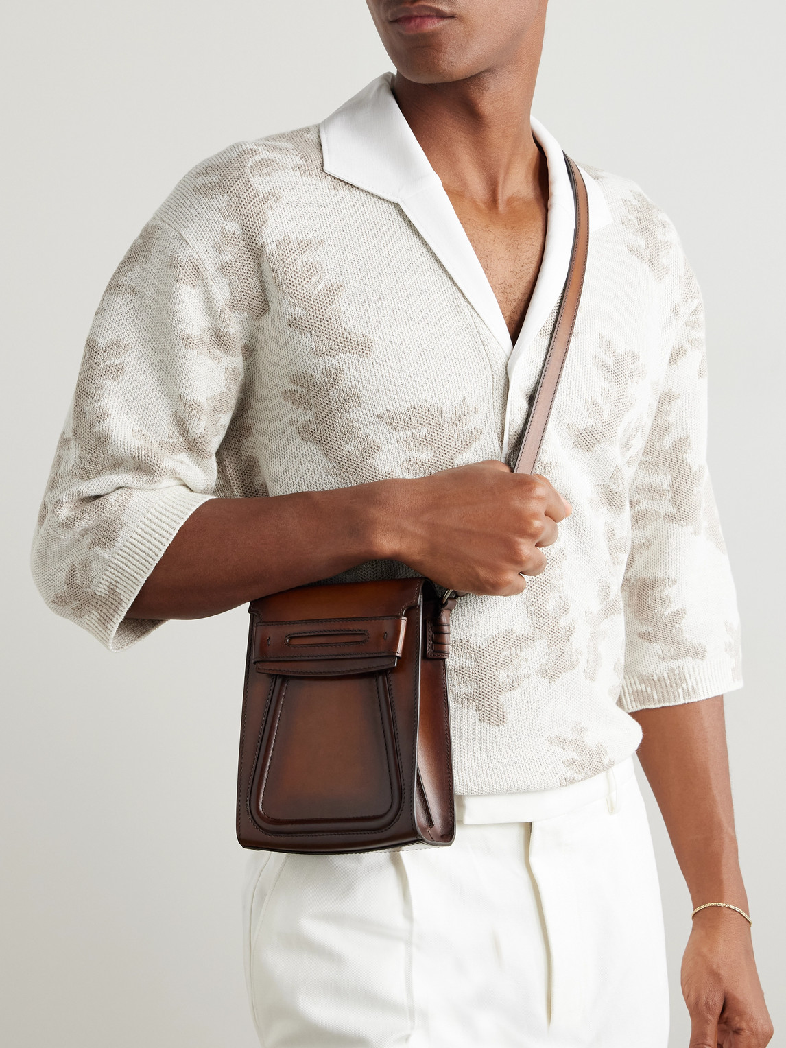 Berluti Andy Venezia Leather Phone Pouch In Brown