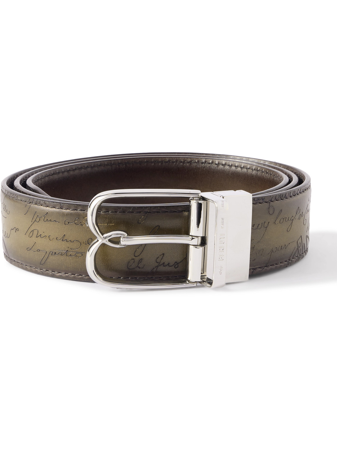 Berluti 3.5cm Scritto Venezia Leather Belt In Brown