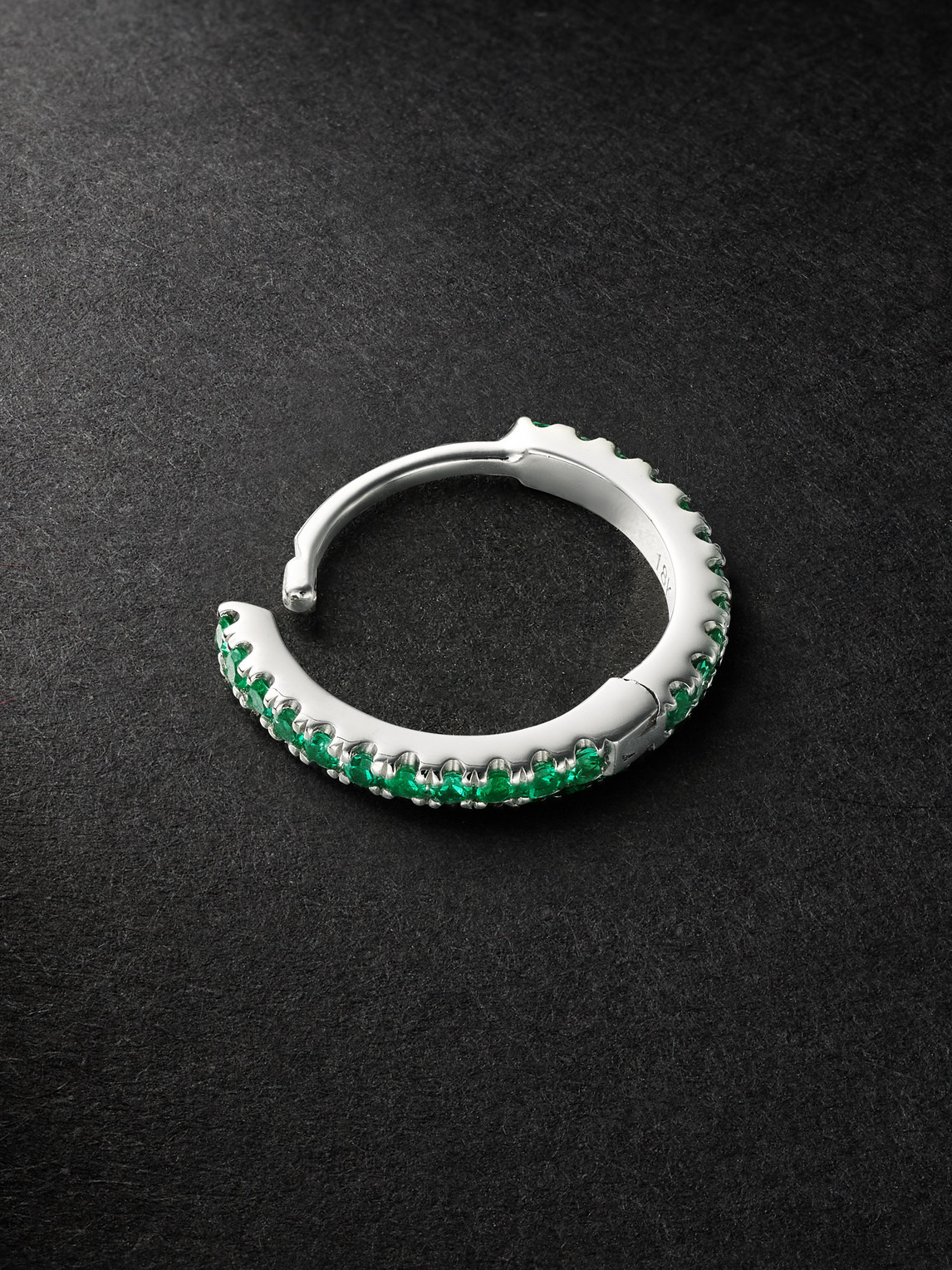 Shop Maria Tash 8mm Eternity 18-karat White Gold Emerald Single Hoop Earring In Silver