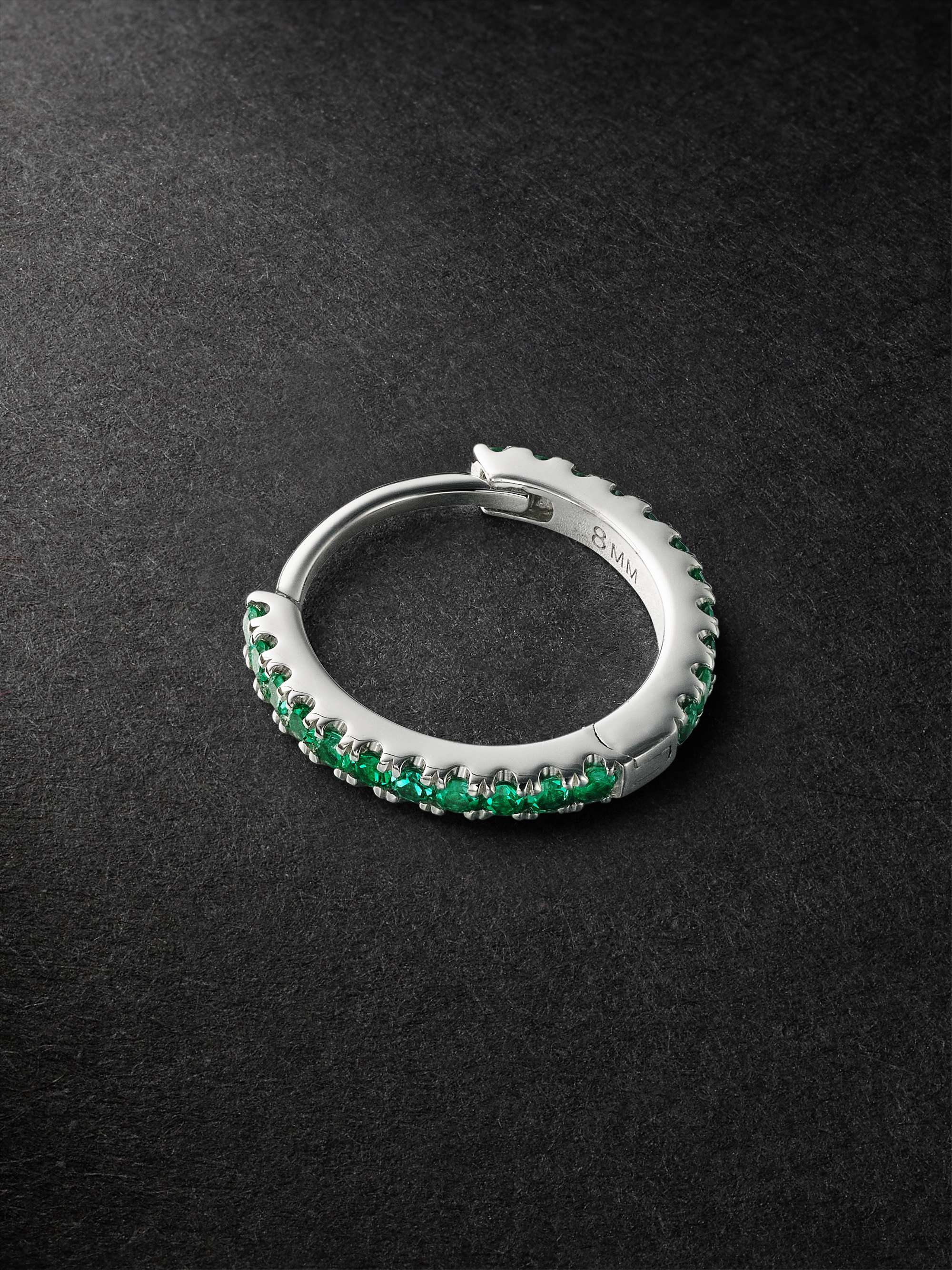 8mm Eternity 18 Karat White Gold Emerald Single Hoop Earring silver One Size