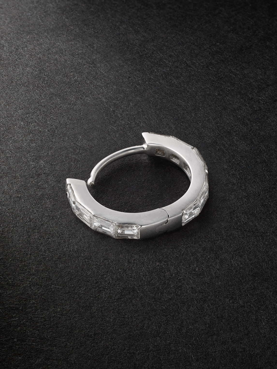 Shop Maria Tash 8mm Invisible Set Baguette Eternity 18-karat White Gold Diamond Single Hoop Earring In Silver