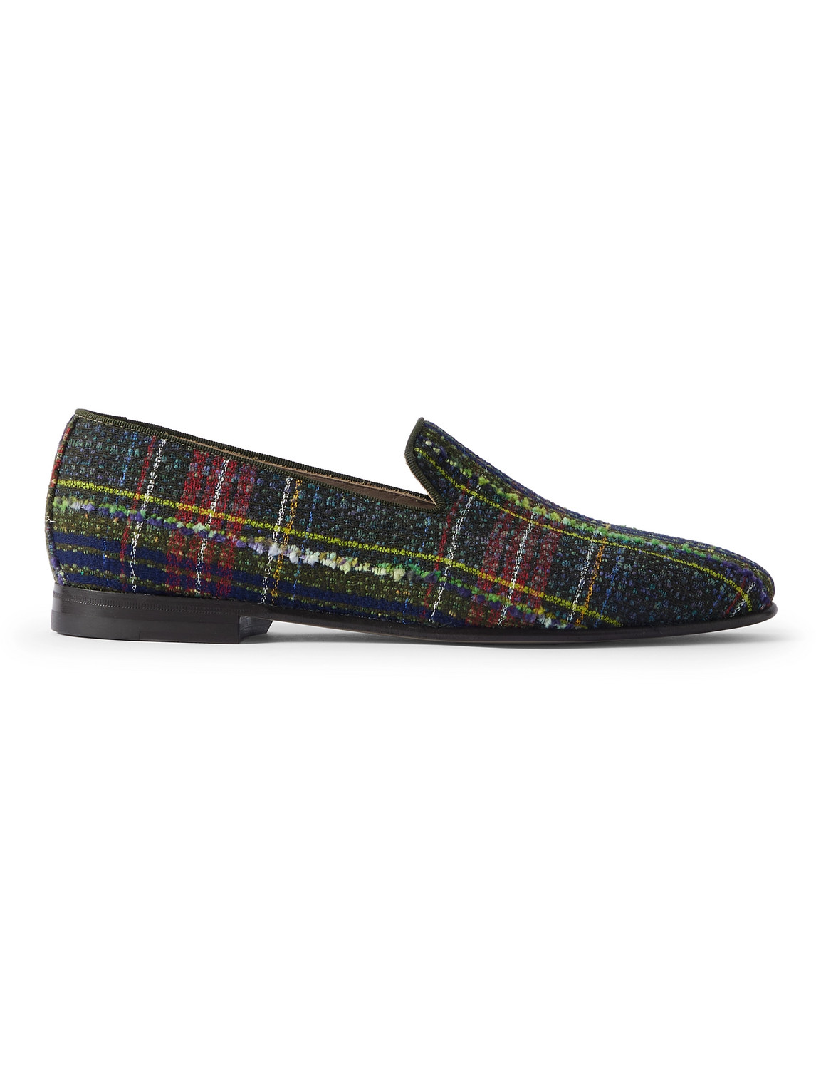 Manolo Blahnik Mario Checked Tweed Loafers In Blue