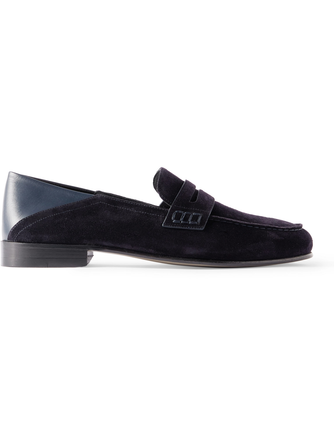 Manolo Blahnik Plymouth Collapsible-heel Suede And Leather Penny Loafers In Blue