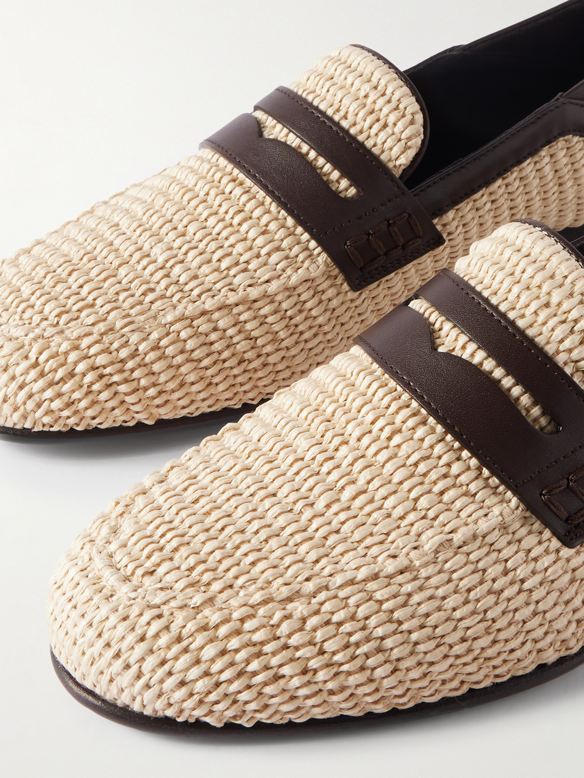 Manolo Blahnik Padstow Collapsible-heel Leather-trimmed Raffia Loafers In Neutrals