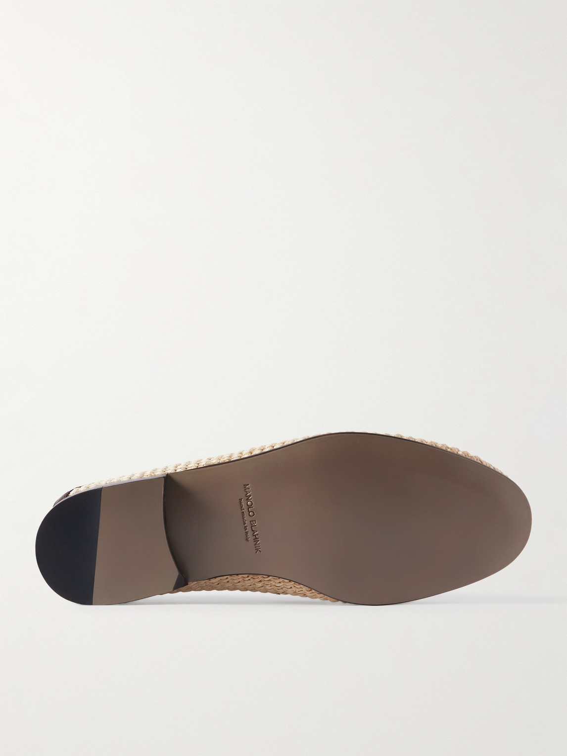 Manolo Blahnik Padstow Collapsible-heel Leather-trimmed Raffia Loafers In Neutrals