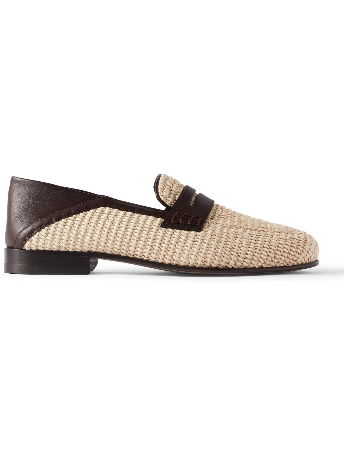 Manolo Blahnik Padstow Collapsible-heel Leather-trimmed Raffia Loafers In Neutrals