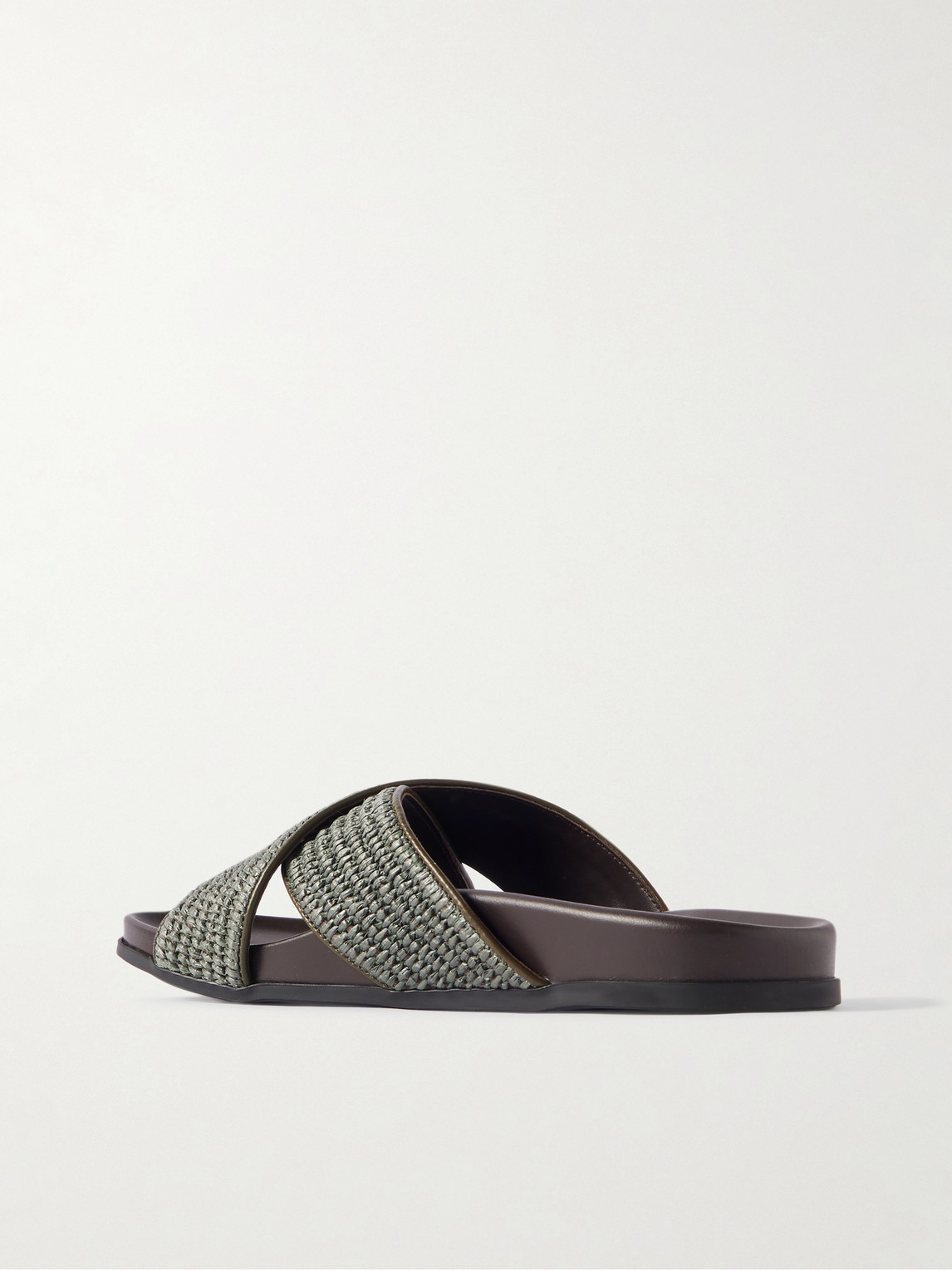 Manolo Blahnik Chiltern Leather-trimmed Raffia Sandals In Green