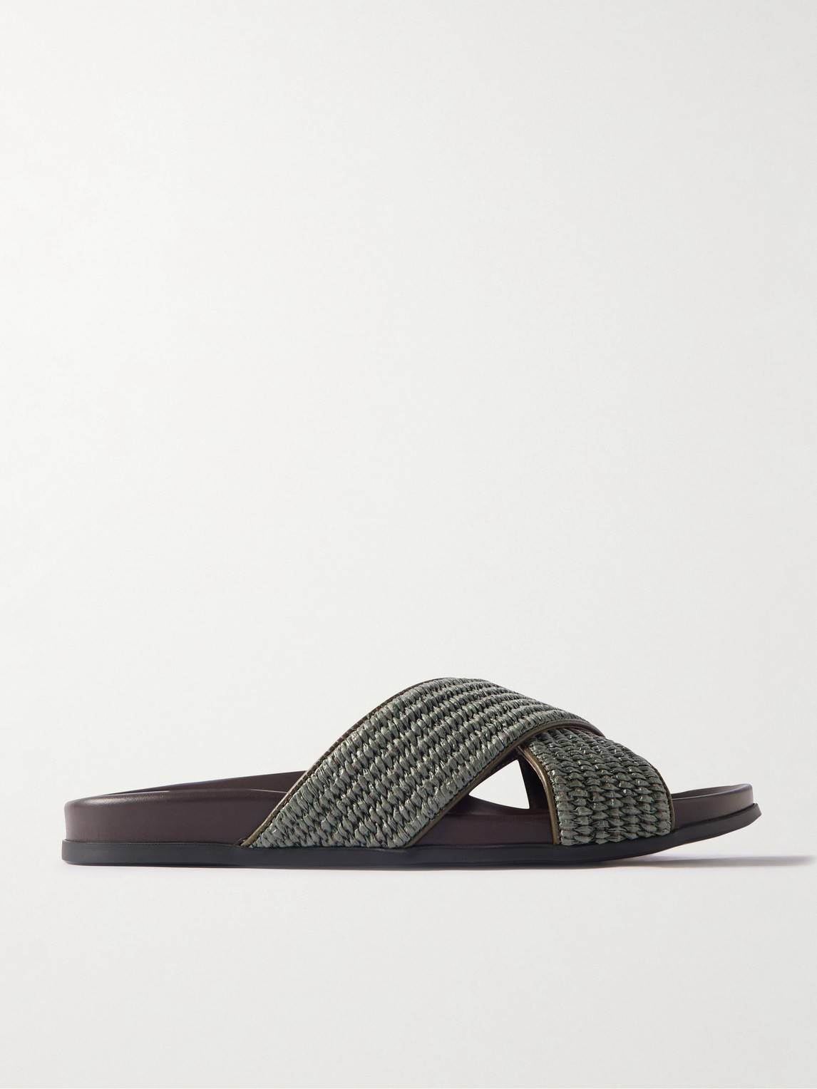 Manolo Blahnik Chiltern Leather-Trimmed Raffia Sandals - Men
