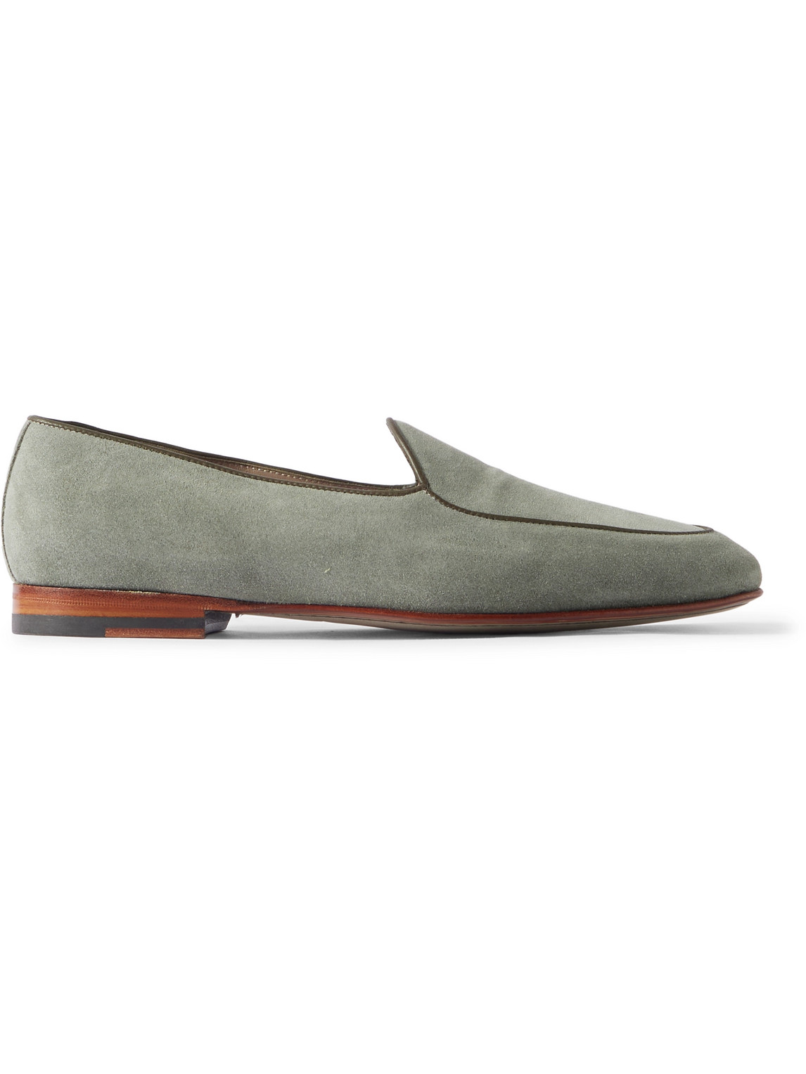Manolo Blahnik Modena Leather-trimmed Suede Loafers In Green