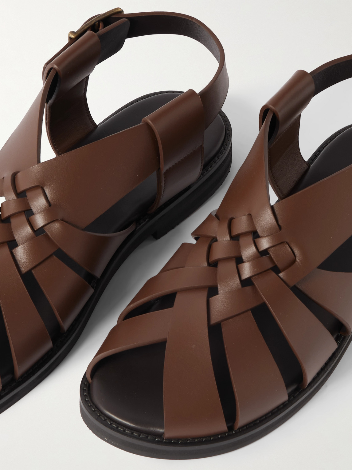 Manolo Blahnik Zale Leather Fisherman Sandals In Brown