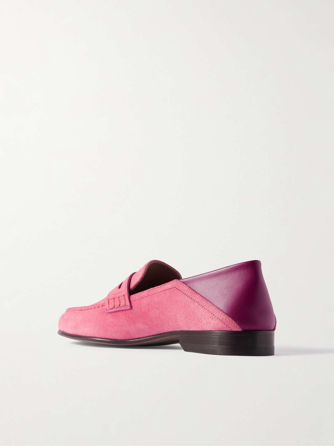 Manolo Blahnik Plymouth Collapsible-heel Suede And Leather Penny Loafers In Pink