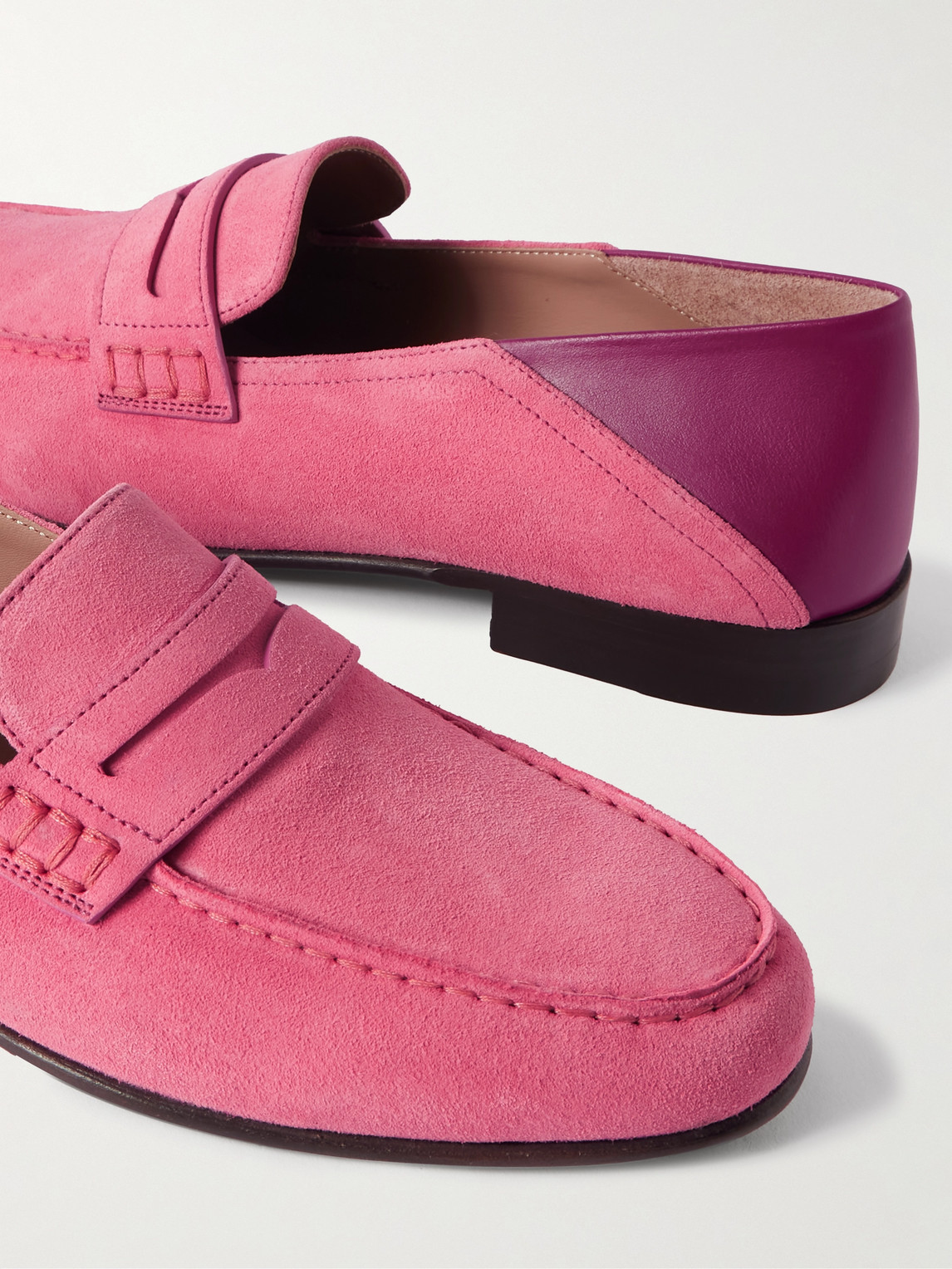 Manolo Blahnik Plymouth Collapsible-heel Suede And Leather Penny Loafers In Pink