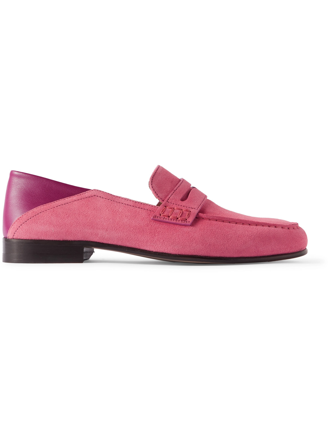 Manolo Blahnik Plymouth Collapsible-heel Suede And Leather Penny Loafers In Pink
