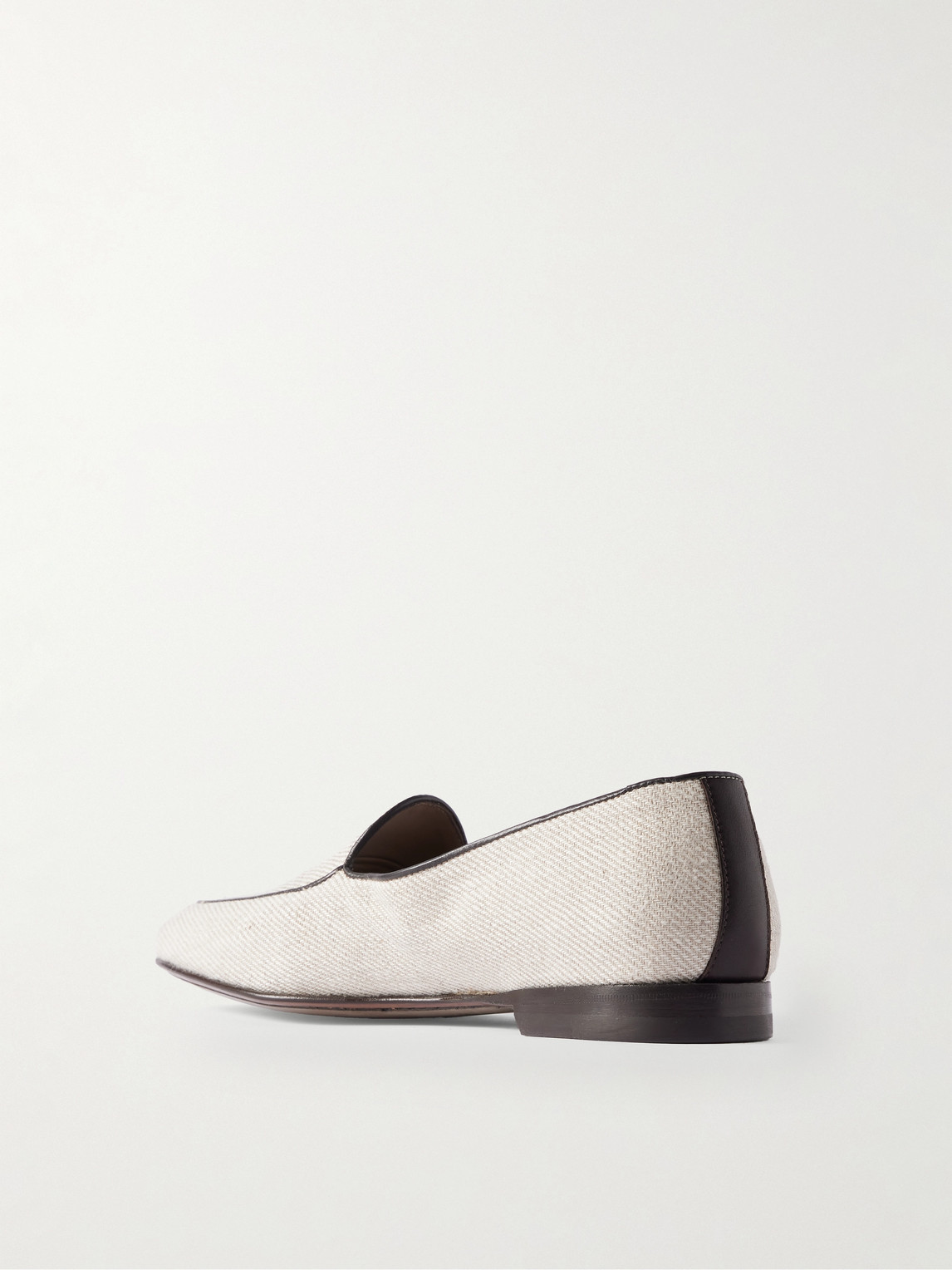 Manolo Blahnik Modena Leather-trimmed Linen-twill Loafers In Neutrals