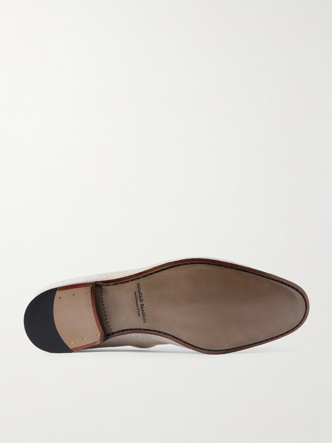 Manolo Blahnik Modena Leather-trimmed Linen-twill Loafers In Neutrals