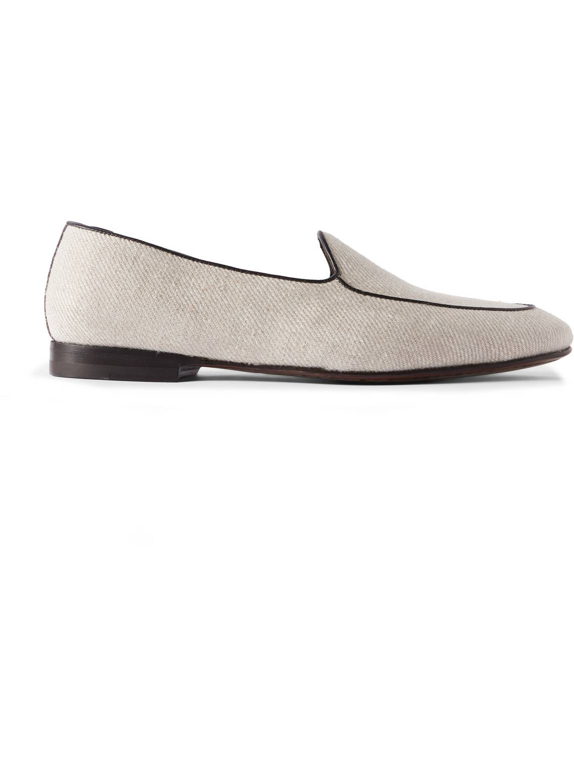Manolo Blahnik Modena Leather-trimmed Linen-twill Loafers In Neutrals