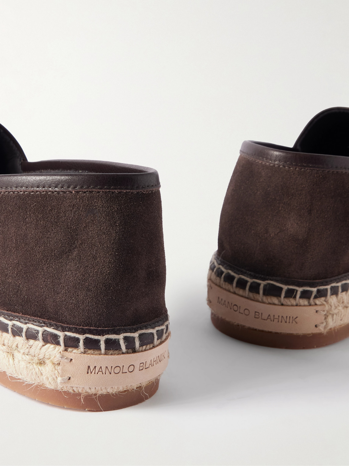Manolo Blahnik Nerano Leather-trimmed Suede Espadrilles In Brown