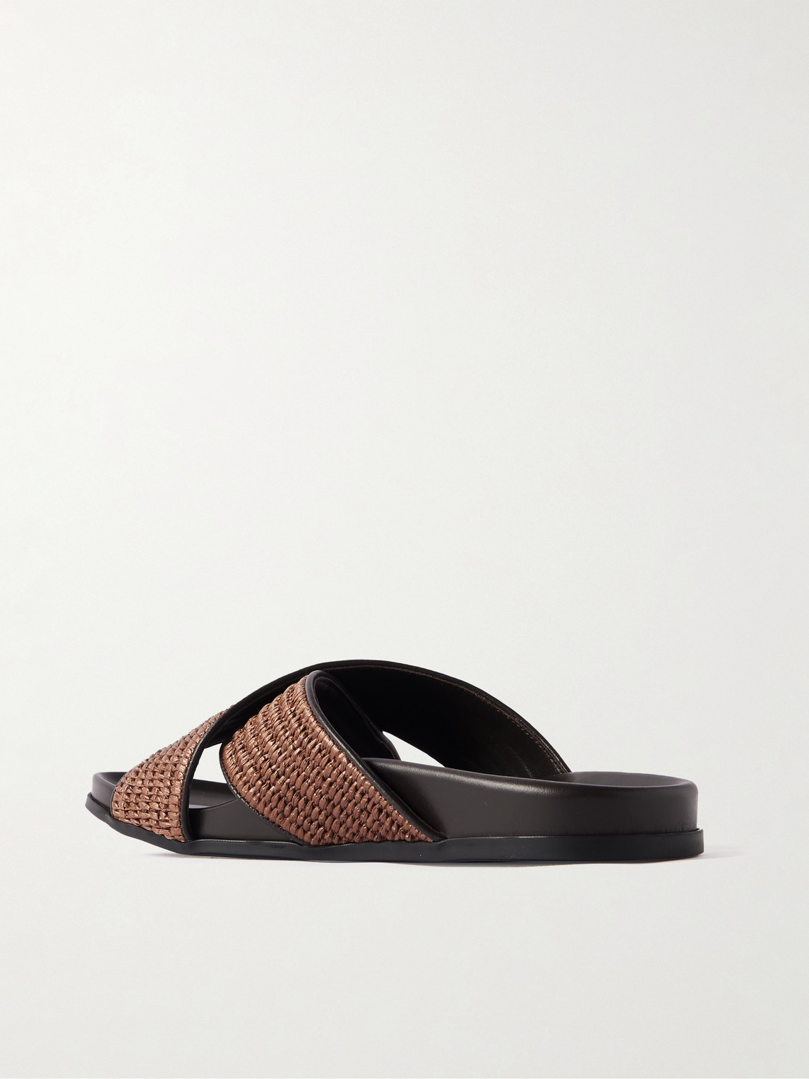 Manolo Blahnik Chiltern Leather-trimmed Raffia Sandals In Brown