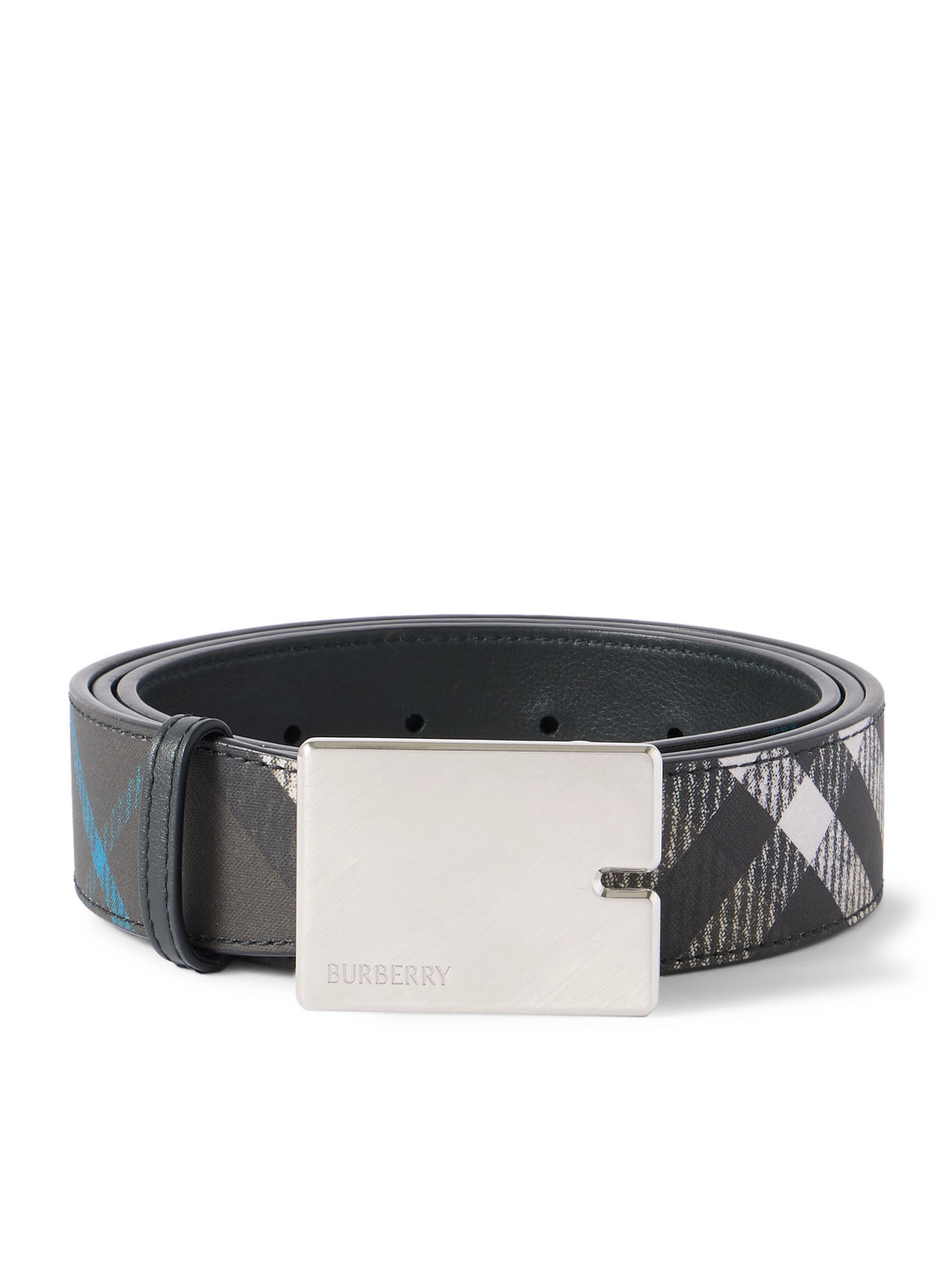Burberry Checked Coated-canvas And Faux Leather Belt In Black