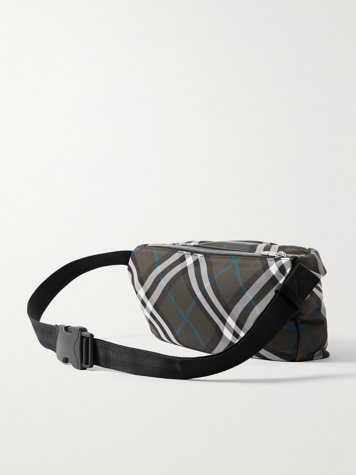 Burberry Logo-embroidered Checked Canvas Belt Bag In Black