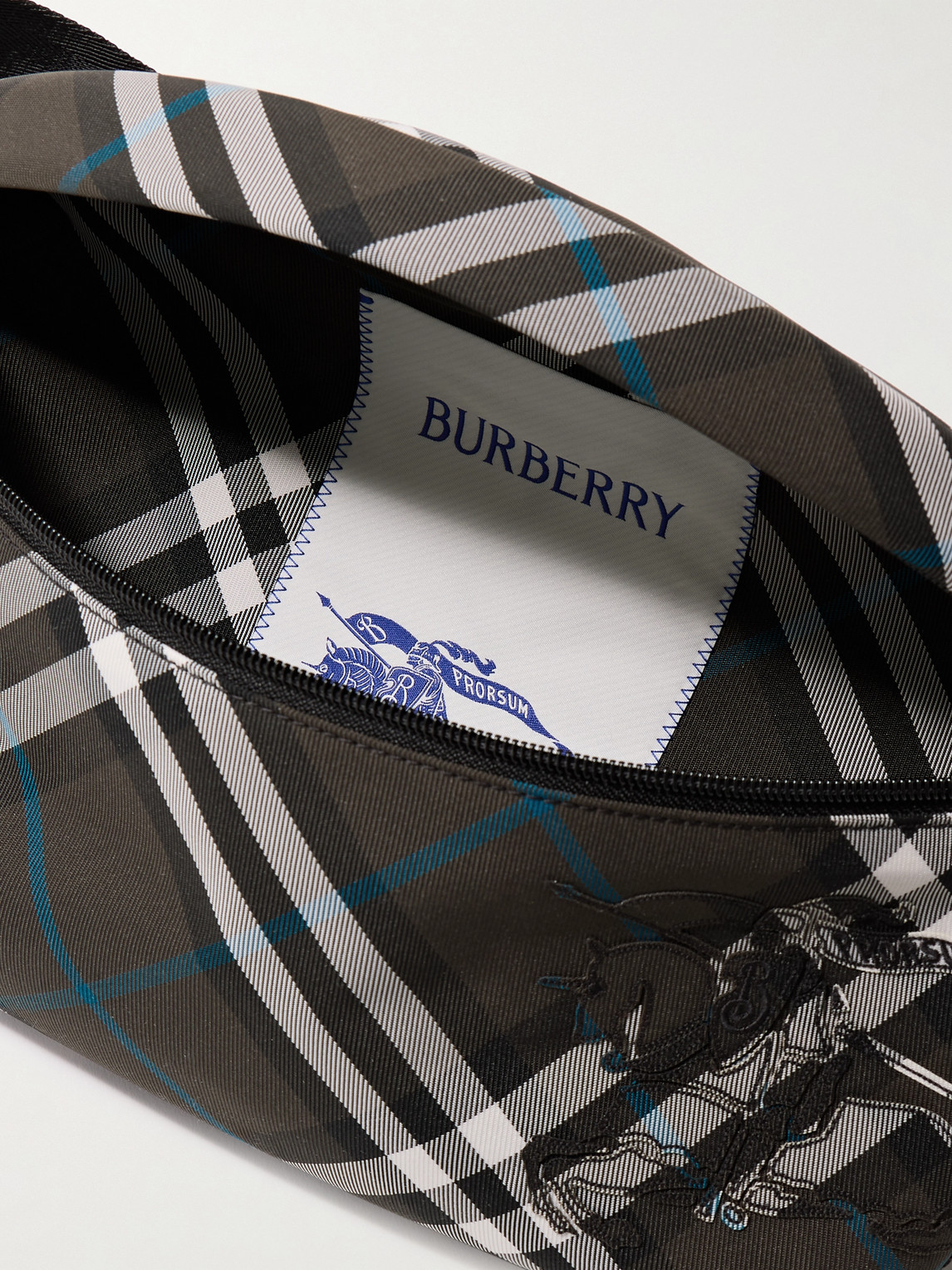 Burberry Logo-embroidered Checked Canvas Belt Bag In Black