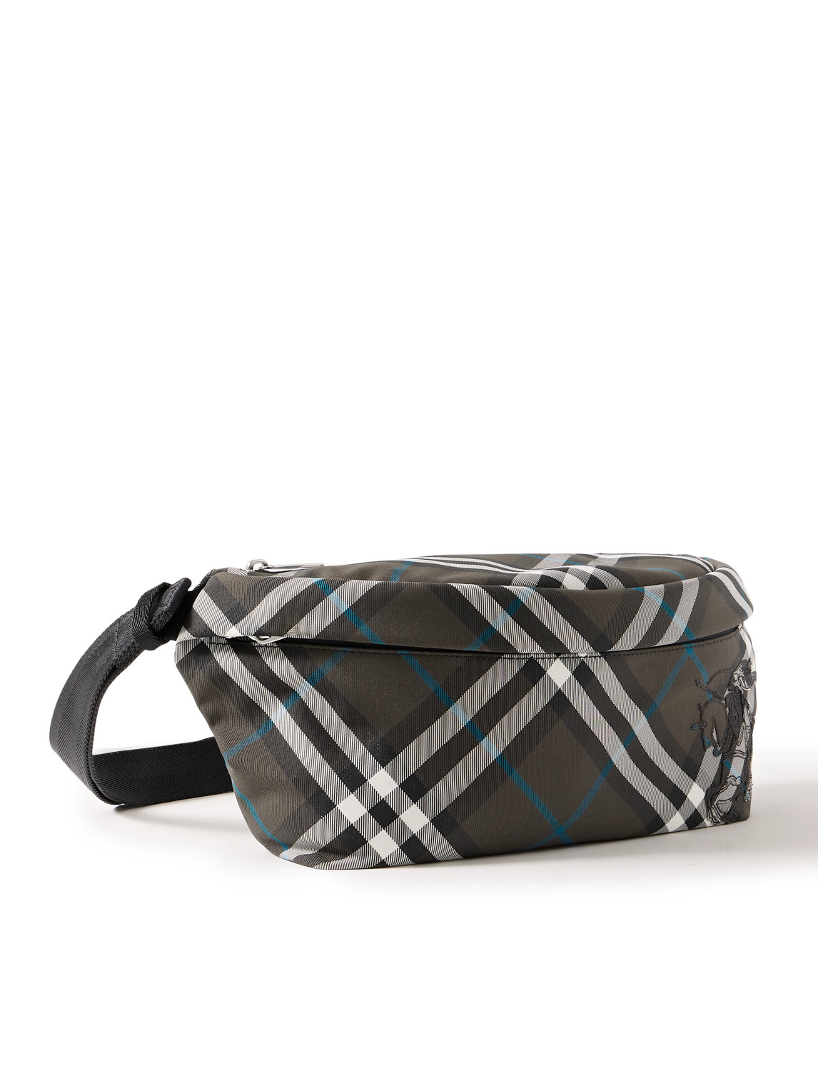 Burberry Logo-embroidered Checked Canvas Belt Bag In Black