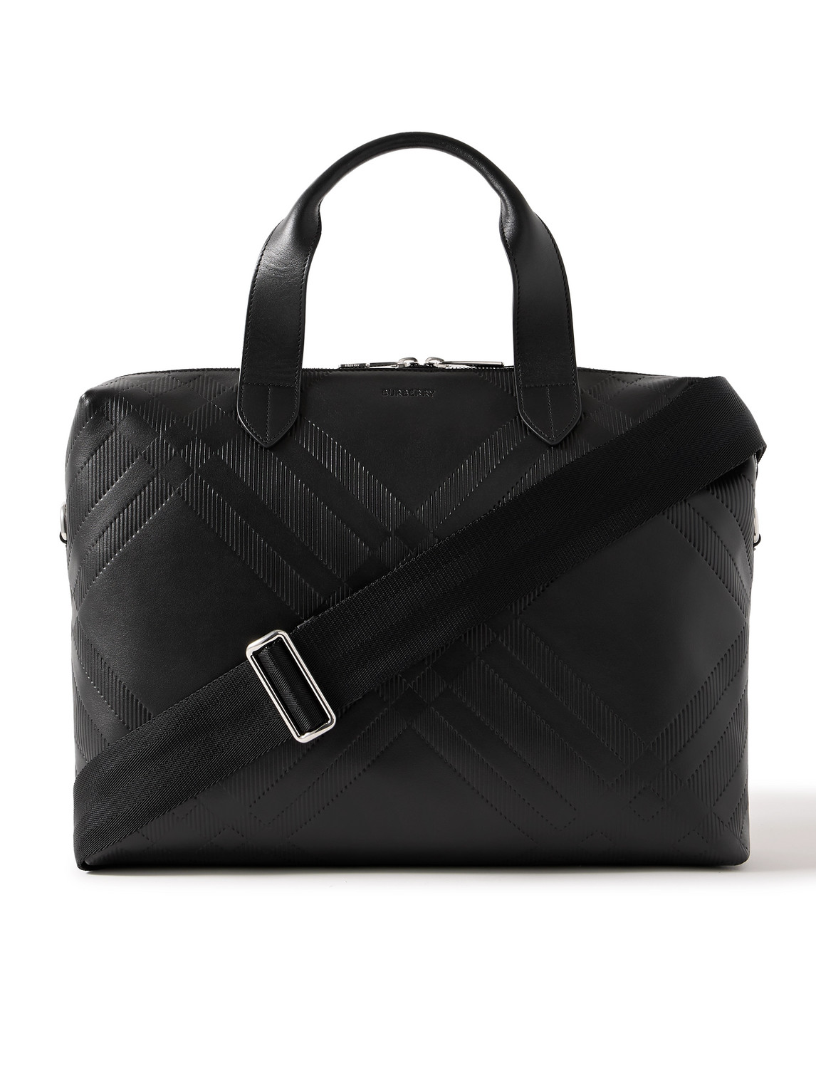 Burberry Embossed Leather Briefcase In Black
