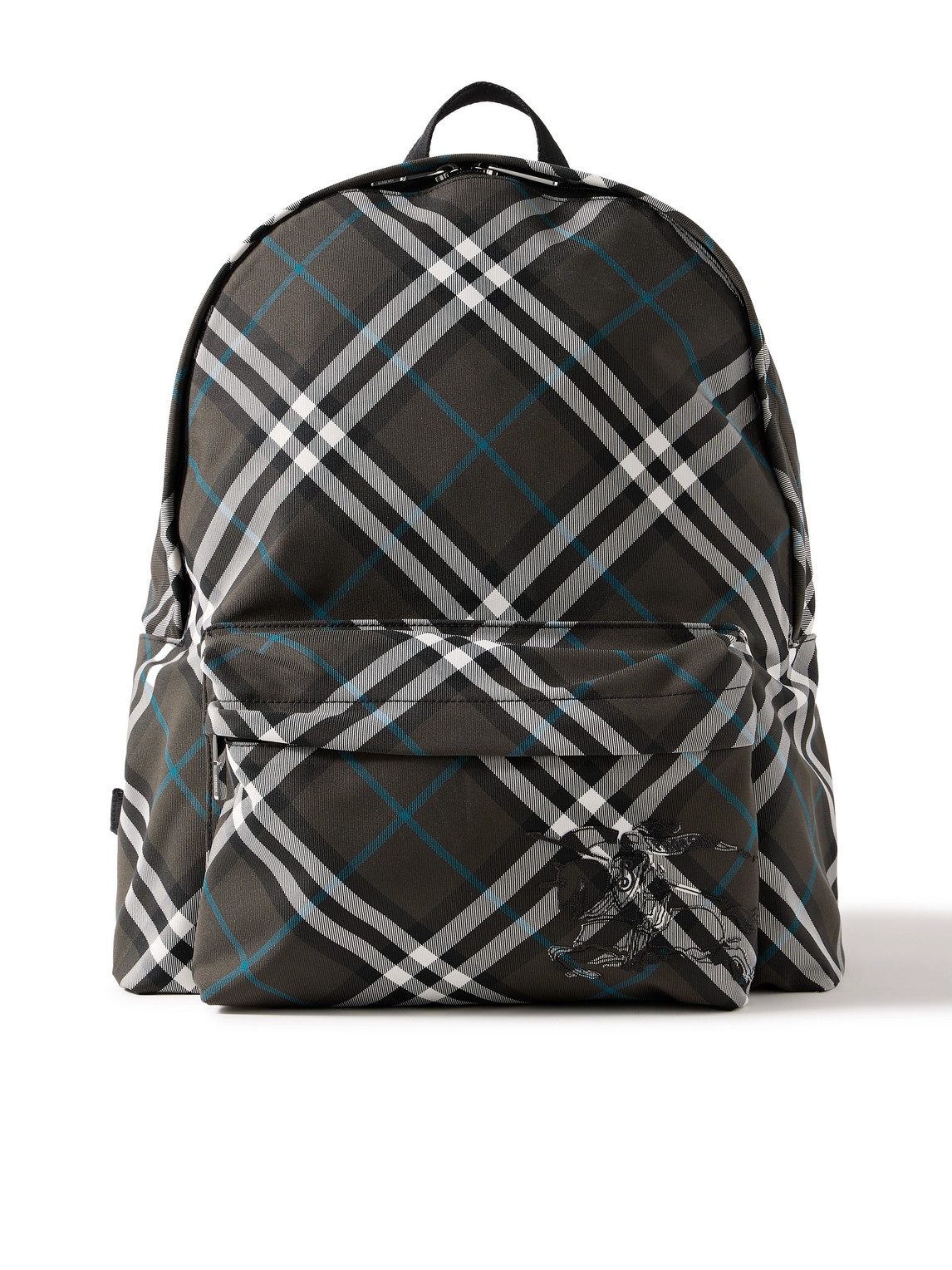 Burberry Logo-embroidered Checked Coated-canvas Backpack In Black