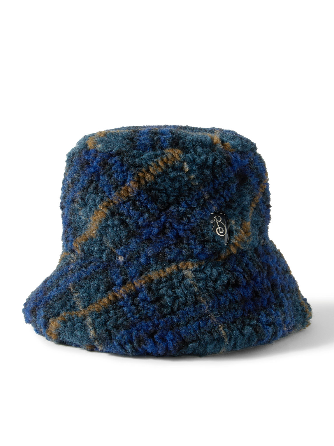 Burberry Logo-appliquéd Checked Wool-blend Fleece Bucket Hat In Blue