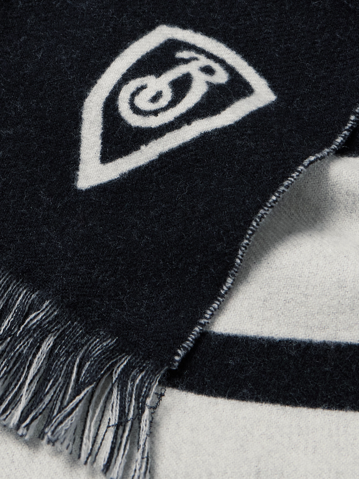 Burberry Fringed Logo-jacquard Wool Scarf In Black