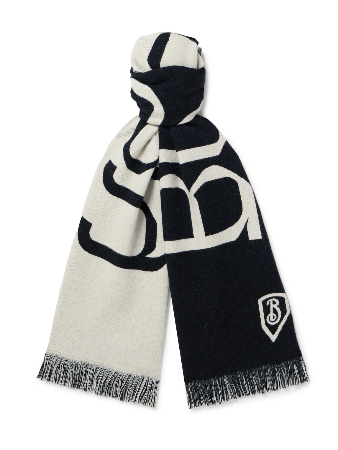 Burberry Fringed Logo-jacquard Wool Scarf In Black
