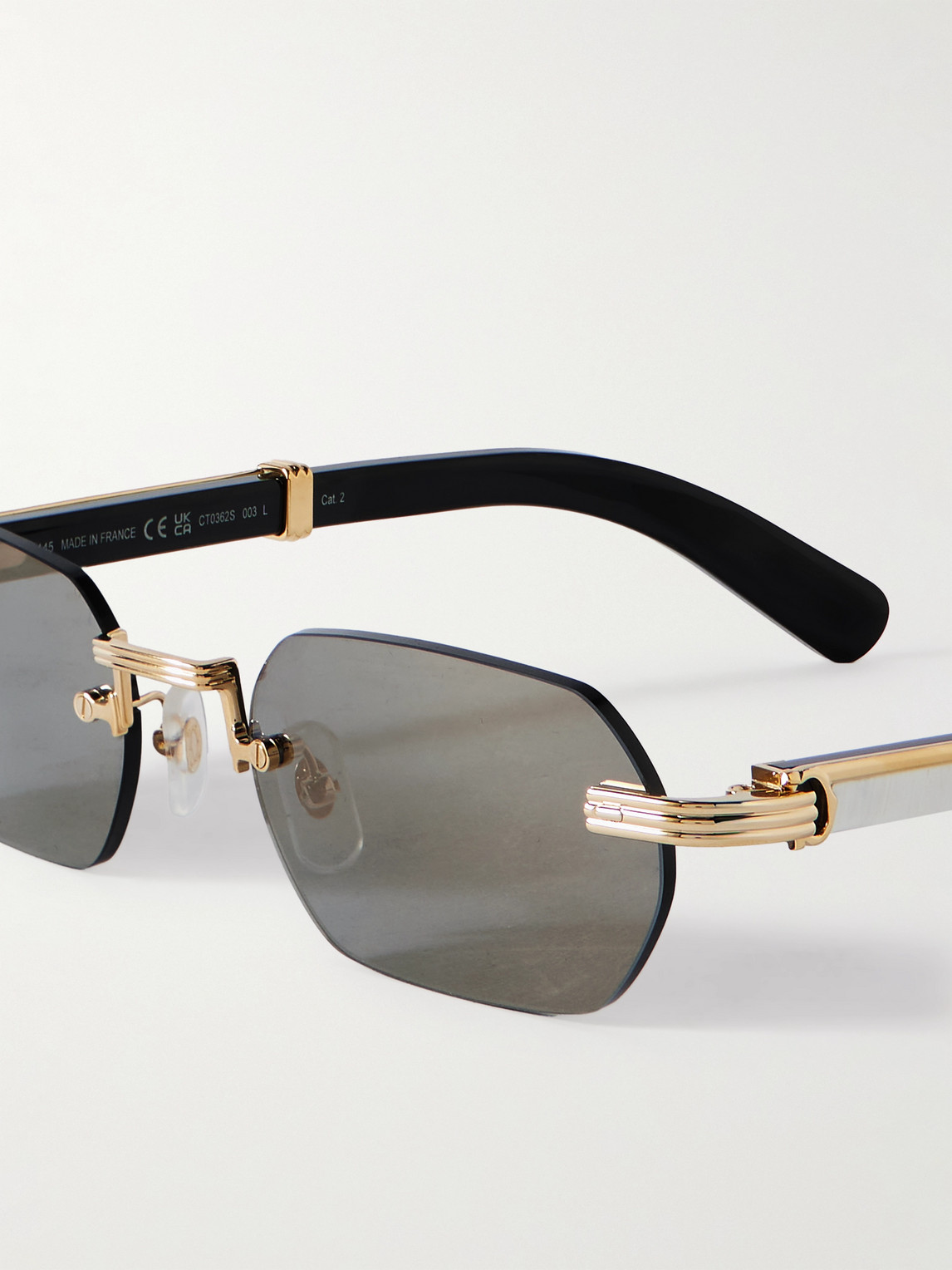 Cartier Rectangular-frame Gold-tone And Horn Sunglasses In Gold
