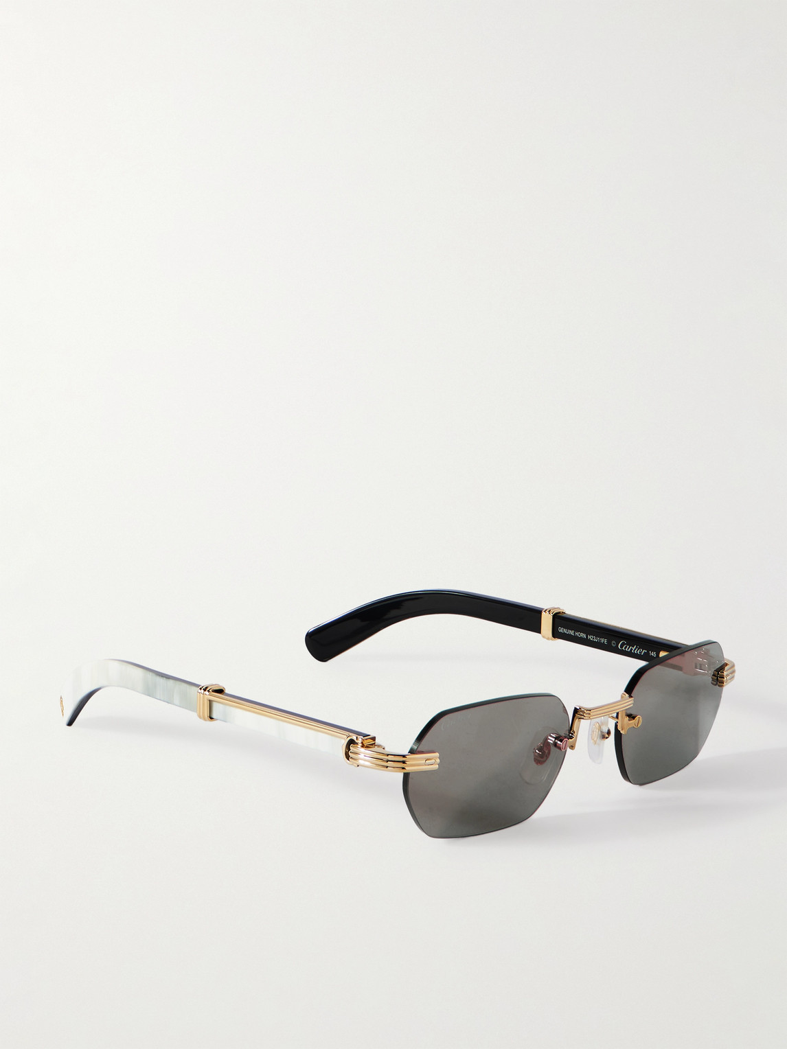Cartier Rectangular-frame Gold-tone And Horn Sunglasses In Gold