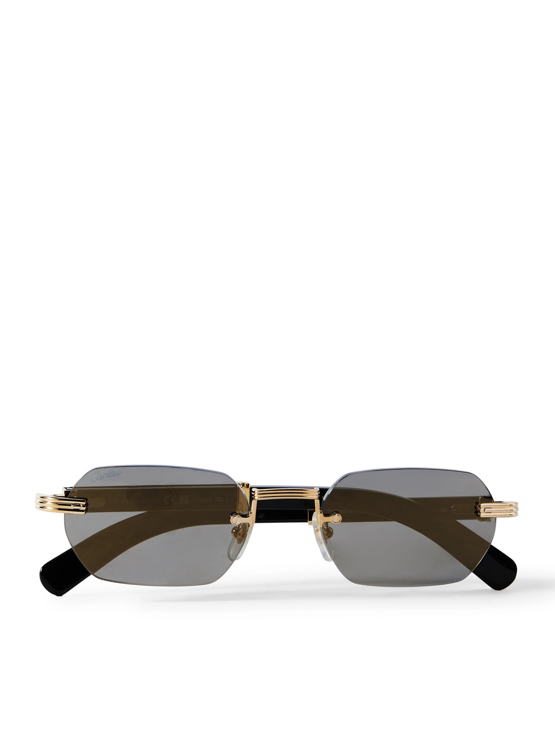 Cartier Rectangular-frame Gold-tone And Horn Sunglasses