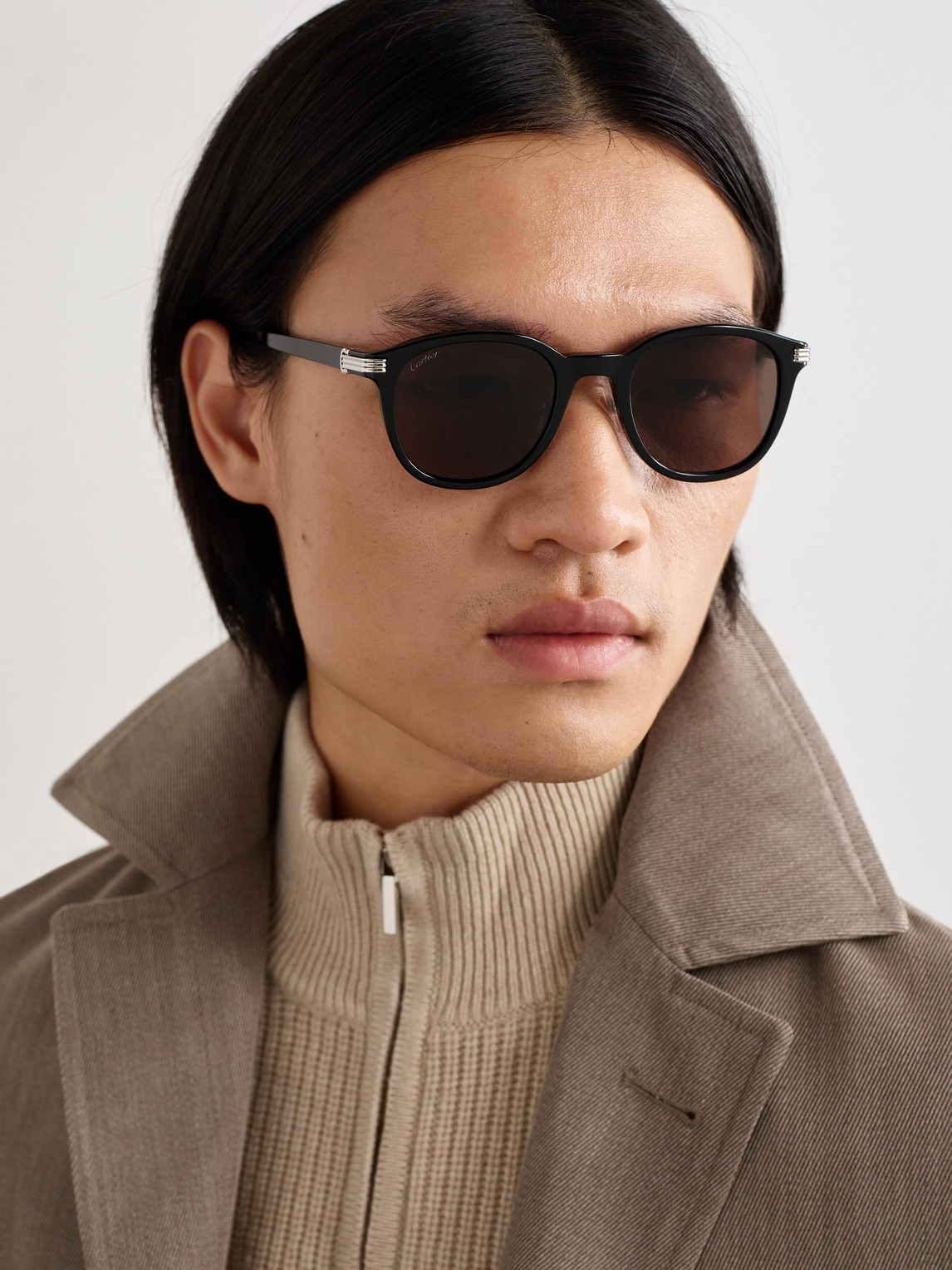 Cartier Round-frame Embellished Acetate Sunglasses In Black