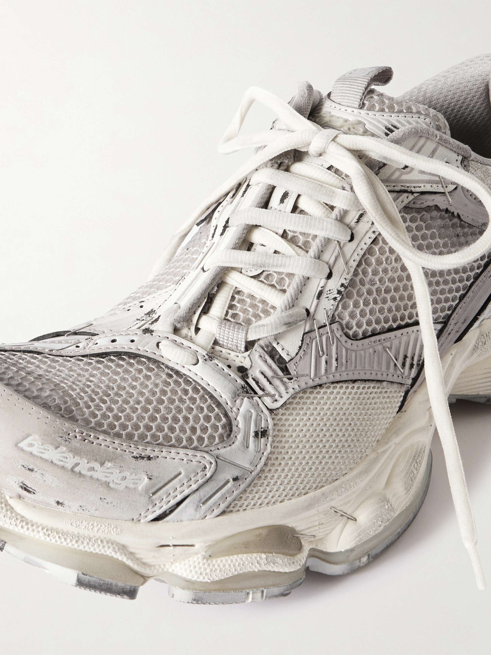 BALENCIAGA Stapler Distressed Mesh and Rubber Sneakers for