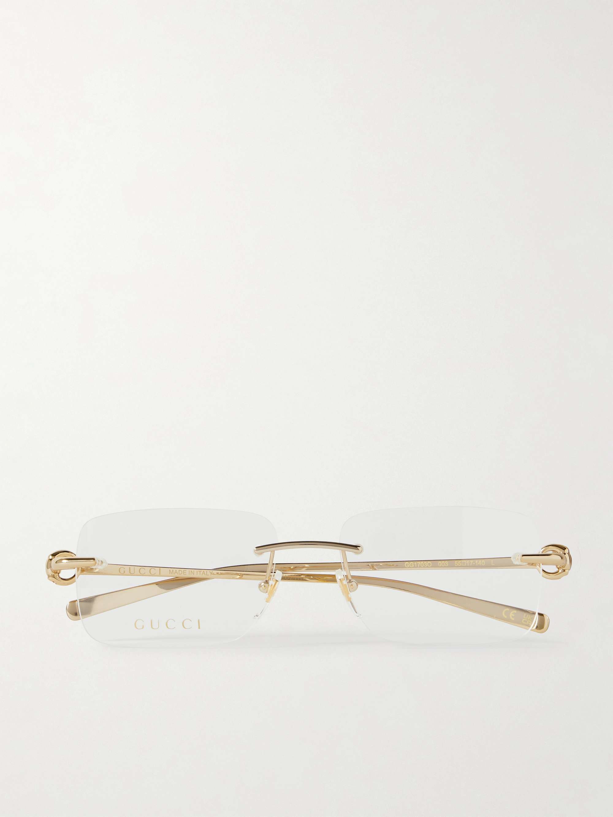GUCCI EYEWEAR Rectangular-Frame Rimless Gold-Tone Optical