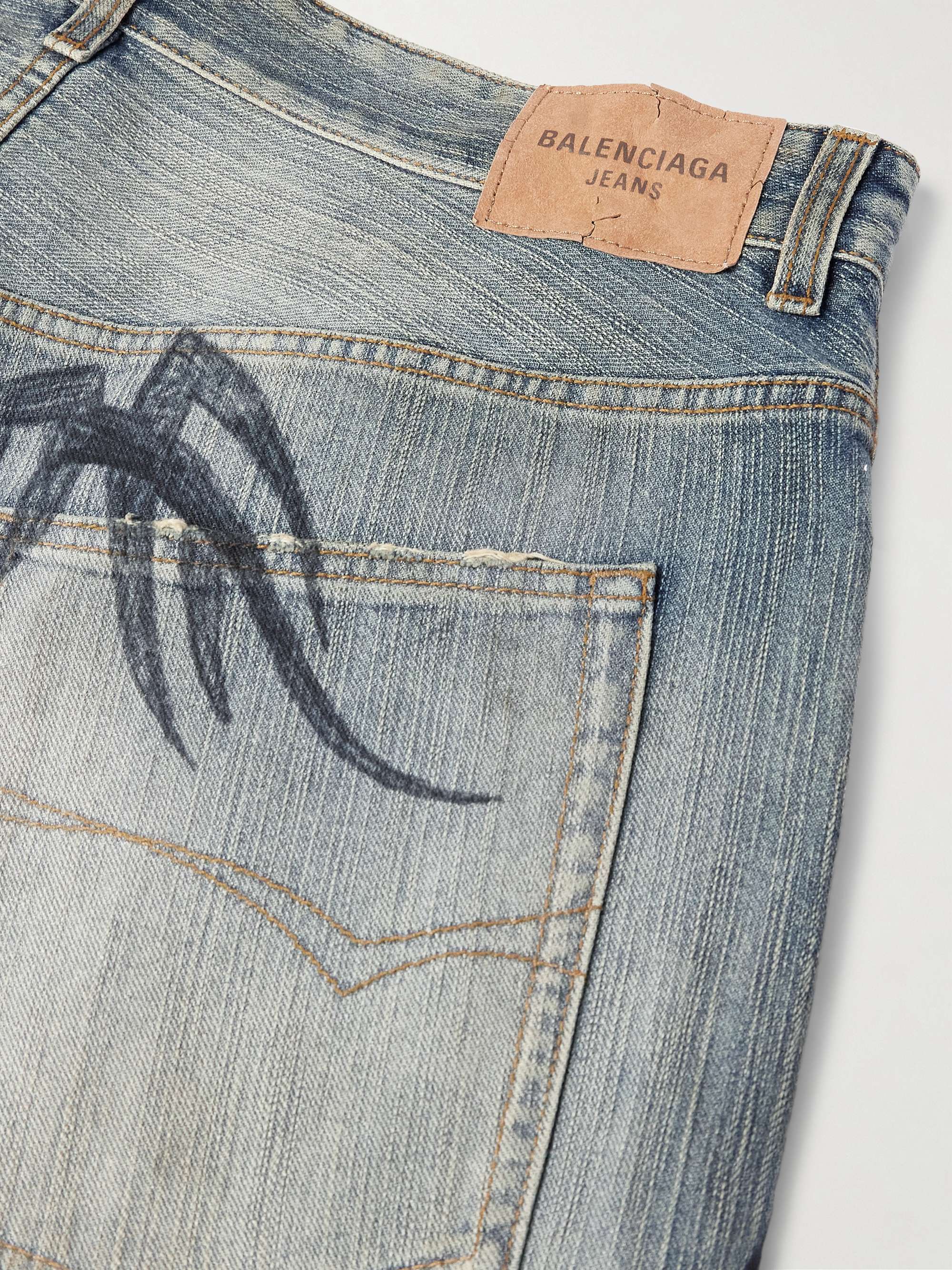 BALENCIAGA Y2K Wide-Leg Distressed Printed Jeans for Men BALENCIAGA Y2K Wide-Leg Distressed Printed Jeans for Men