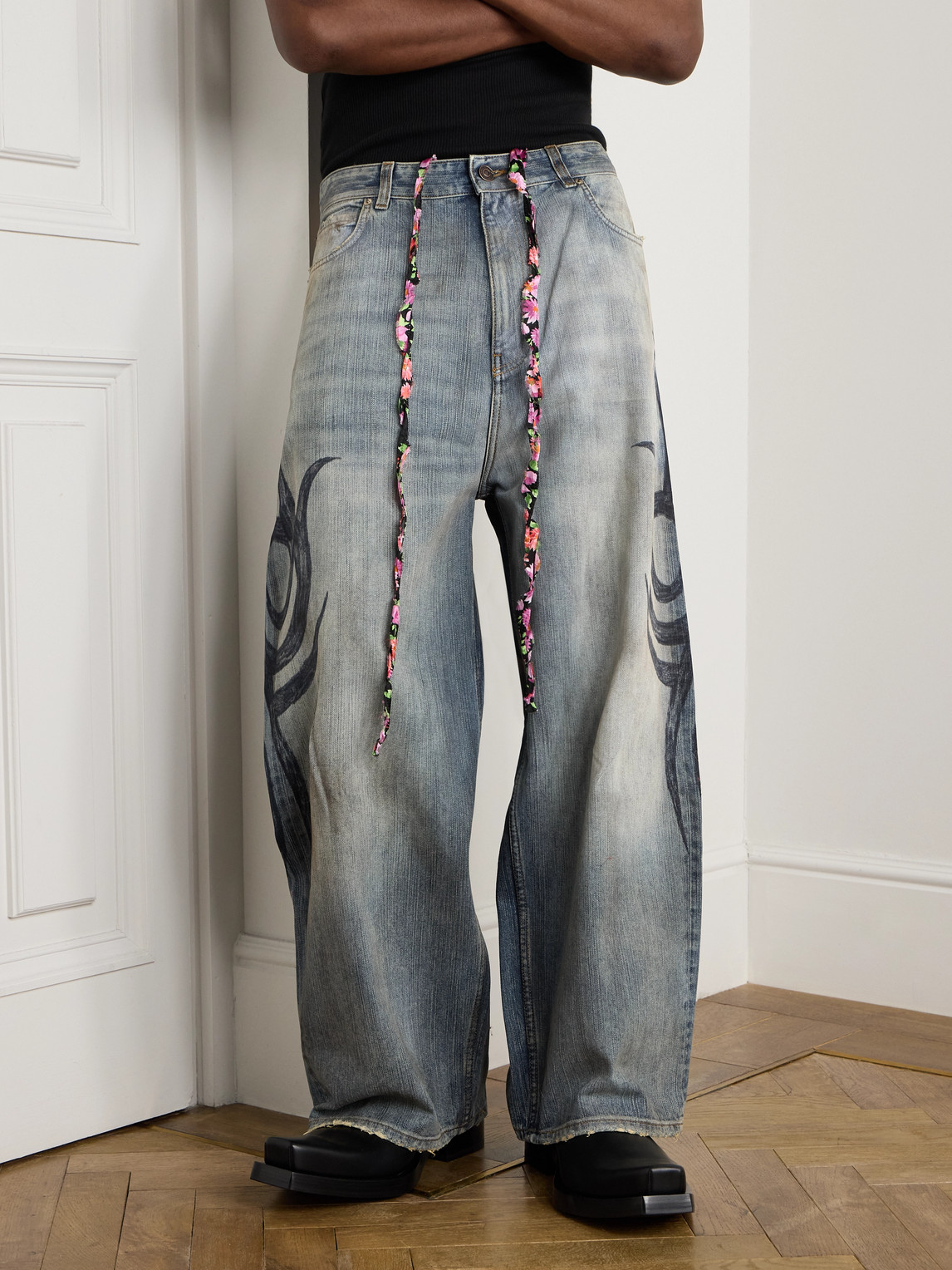  Balenciaga - Y2k Wide-leg Distressed Printed Jeans - Men - Blue - L 