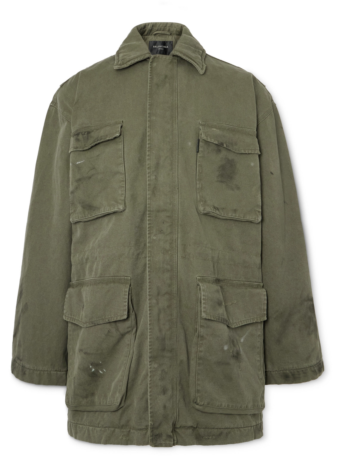 Balenciaga Distressed Cotton-canvas Coat In Green