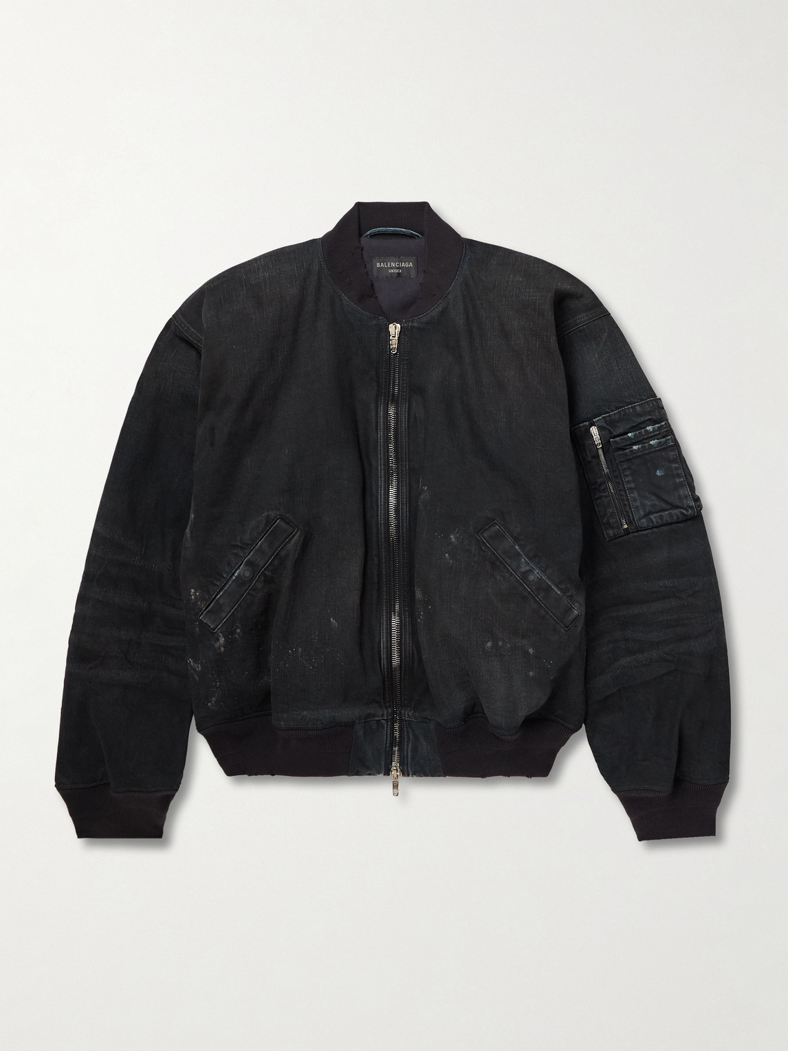 Balenciaga Distressed Padded Denim Bomber Jacket - Men