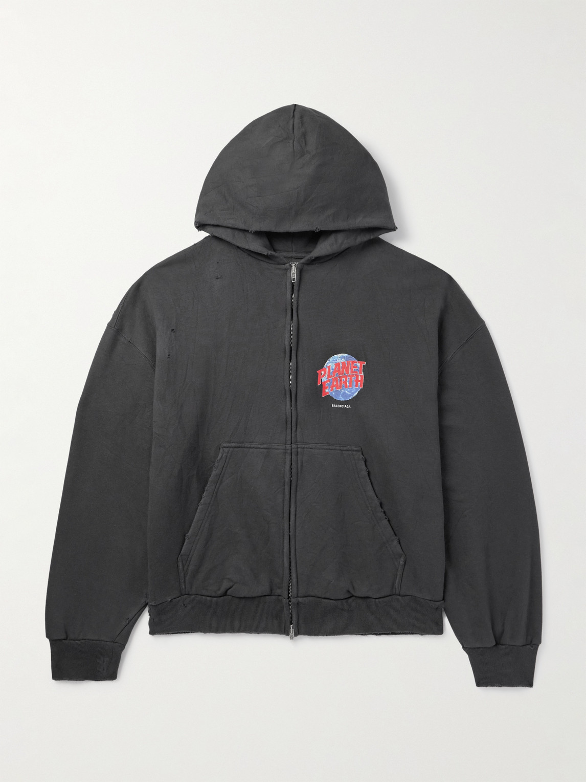 Balenciaga Distressed Logo-Print Cotton-Jersey Zip-Up Hoodie - Men