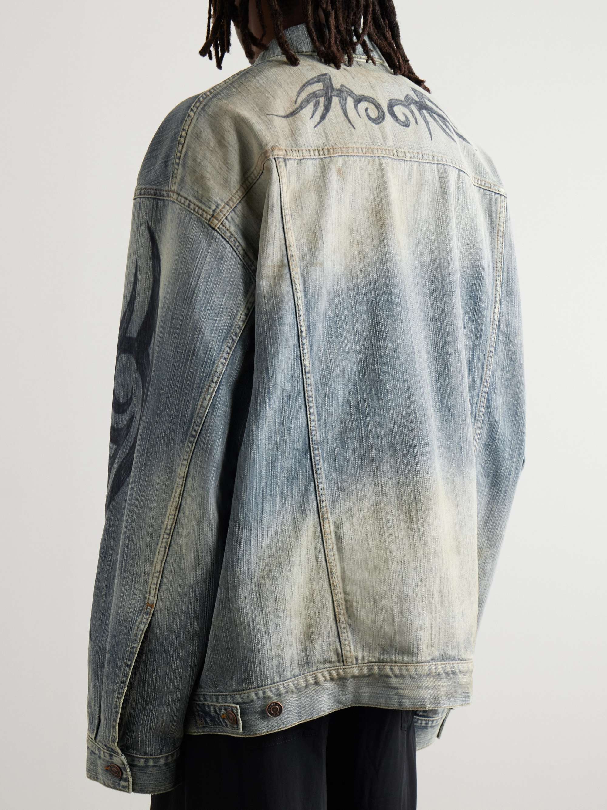 BALENCIAGA Oversized Distressed Printed Denim Jacket for Men BALENCIAGA Oversized Distressed Printed Denim Jacket for Men