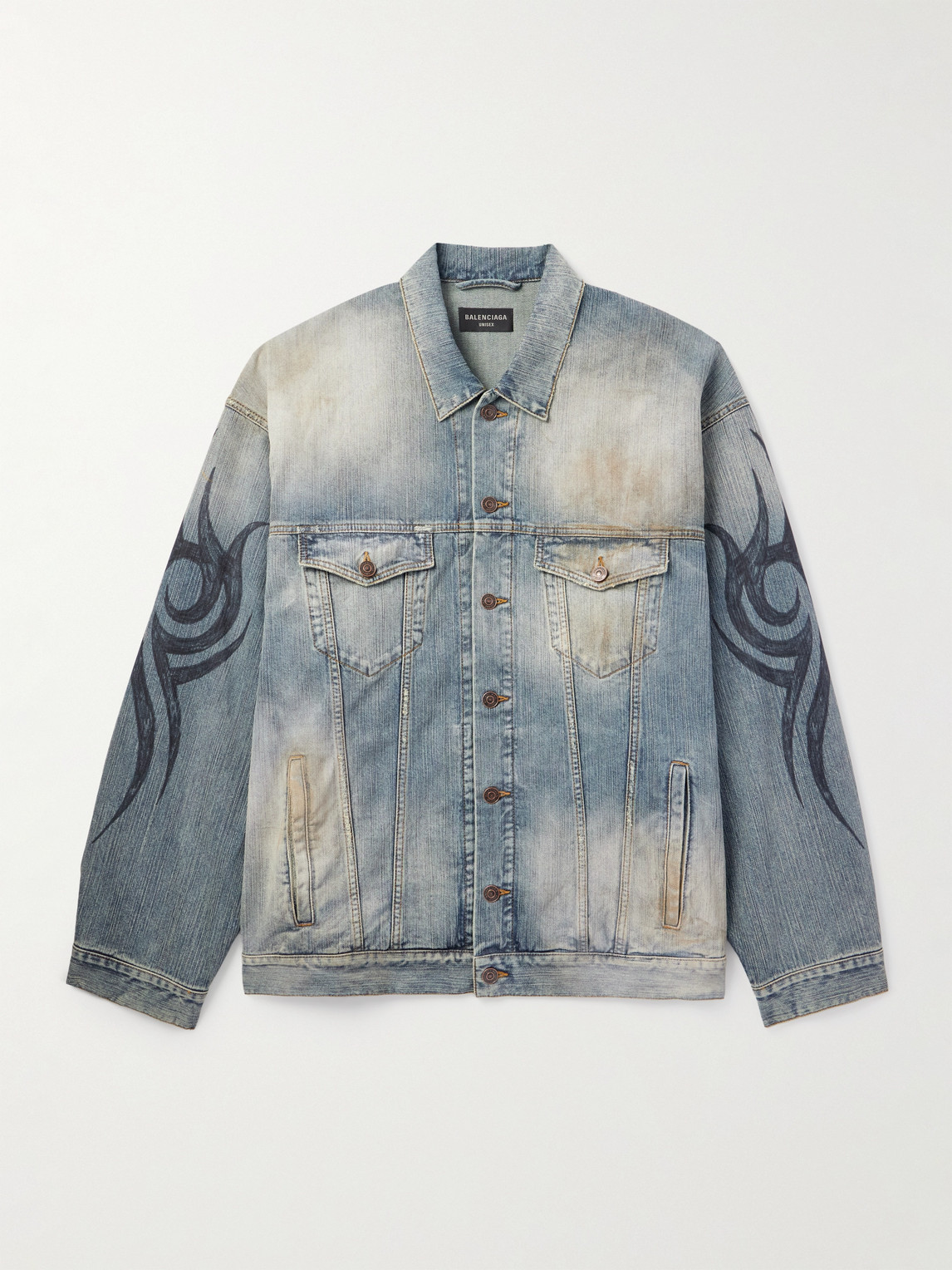 Balenciaga Oversized Distressed Printed Denim Jacket - Men
