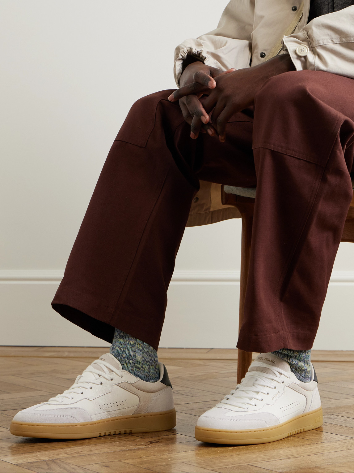 Axel Arigato White Leather And Suede Sneakers Dice T-toe With Recycled Materials In White