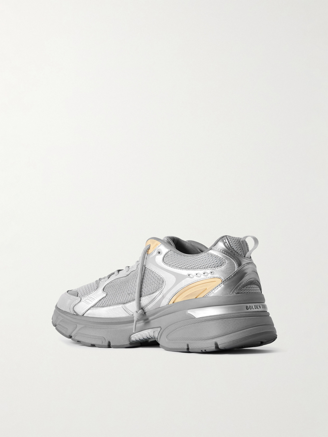 Golden Goose Lightstar Rubber-trimmed Metallic Leather And Mesh Sneakers In Silver