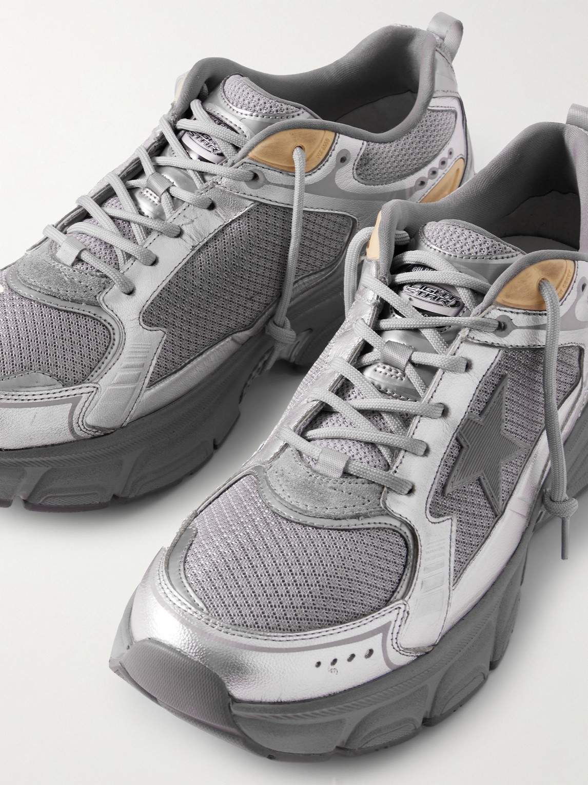 Golden Goose Lightstar Rubber-trimmed Metallic Leather And Mesh Sneakers In Silver