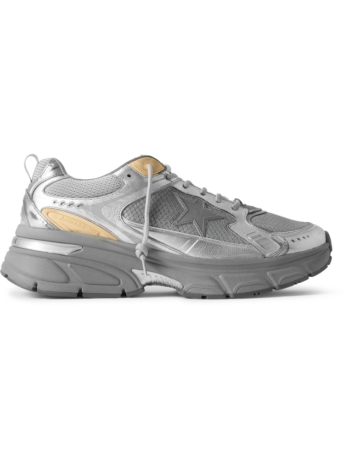 Golden Goose Lightstar Rubber-trimmed Metallic Leather And Mesh Sneakers In Silver