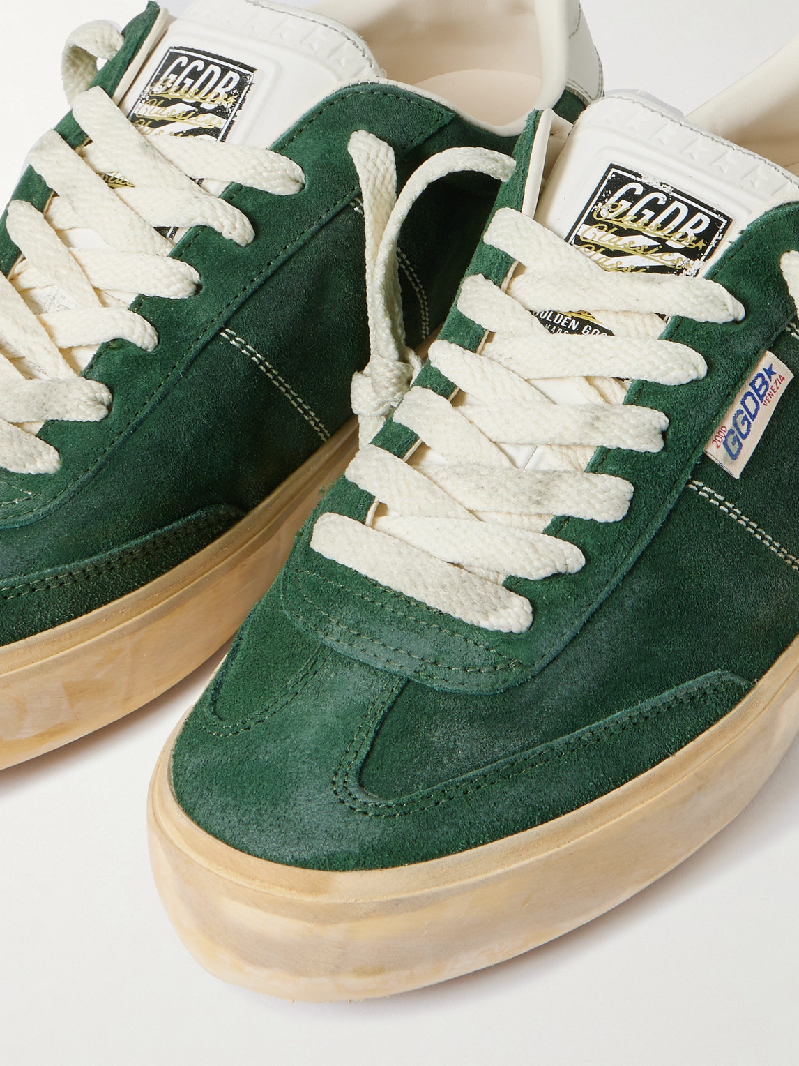 Golden Goose Soul-star Distressed Leather-trimmed Suede Sneakers In Green