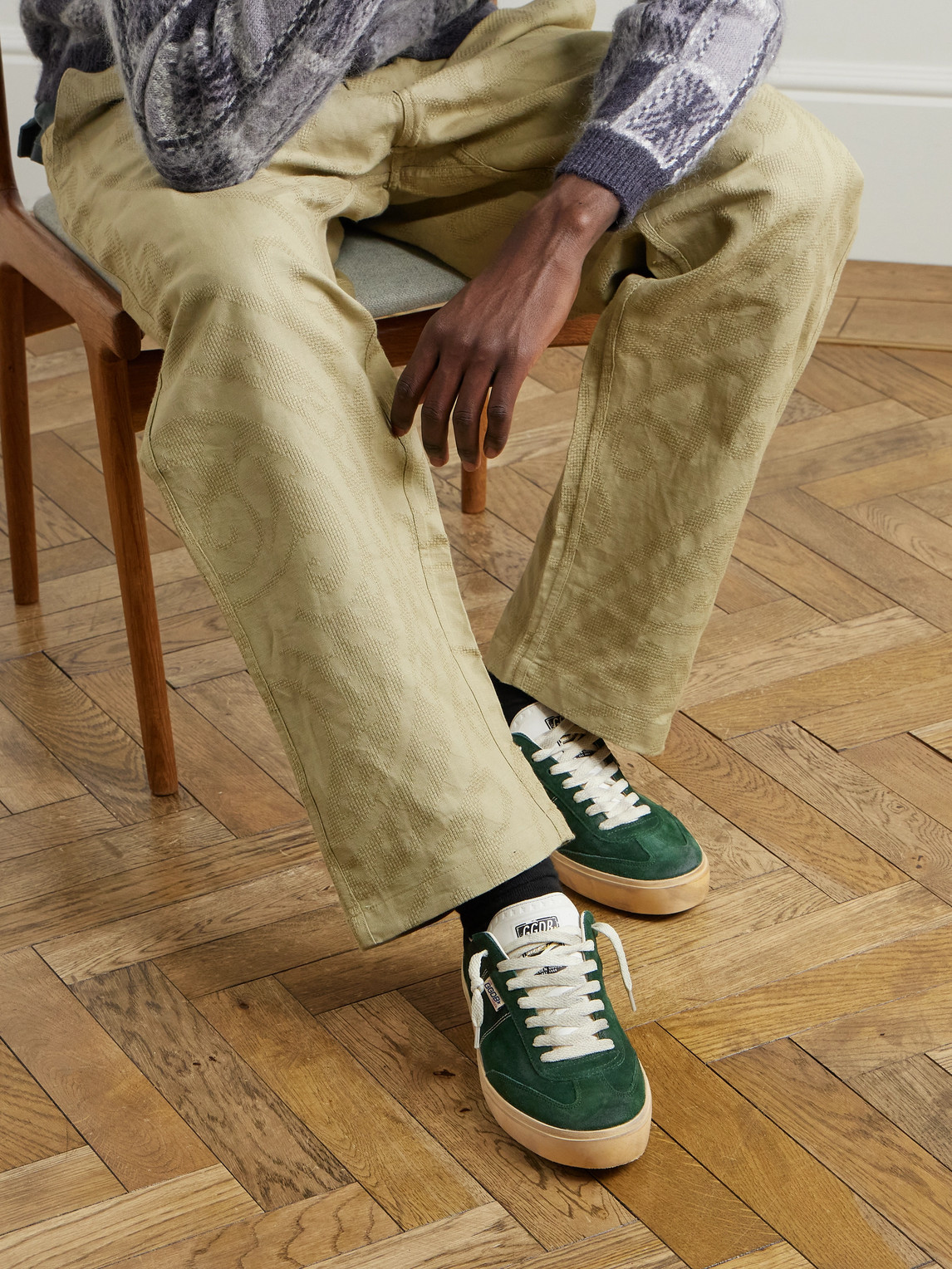 Golden Goose Soul-star Distressed Leather-trimmed Suede Sneakers In Green